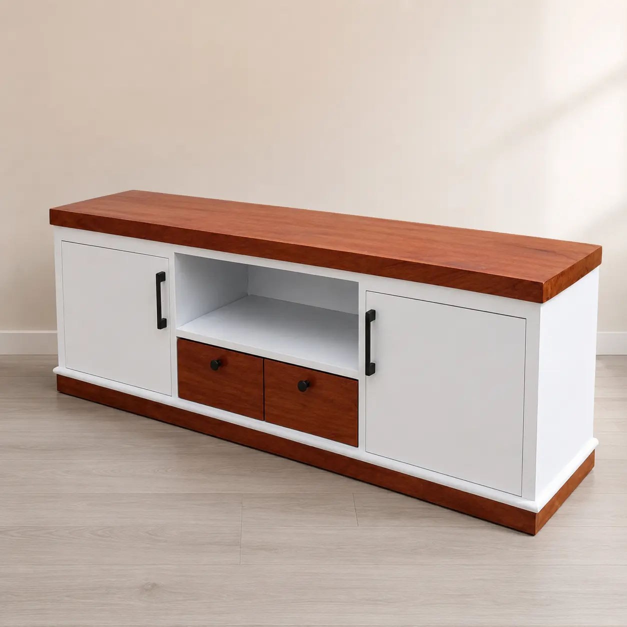 White and mahogany storage console project
